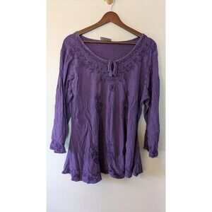 Holy Clothing Tunic Top Blouse 2X Purple Embroidered Peasant Boho Renaissance